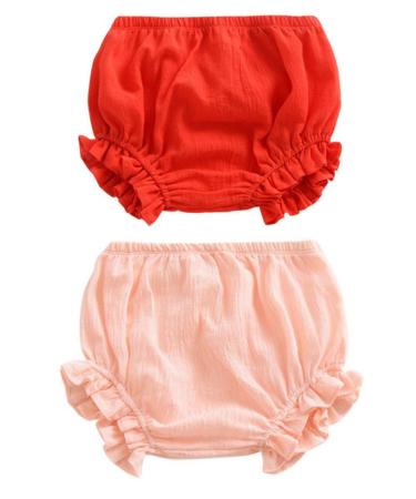 AYIYO Unisex Toddler Diaper Cover - Newborn Baby Girls Boys Kids Linen Bloomer Shorts 2Pcs 12-24 Months Red+pink