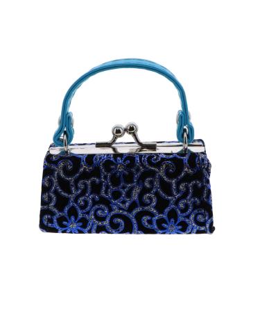 Glitter Flower Lipstick Case with Handle Mahjong Purse - Blue