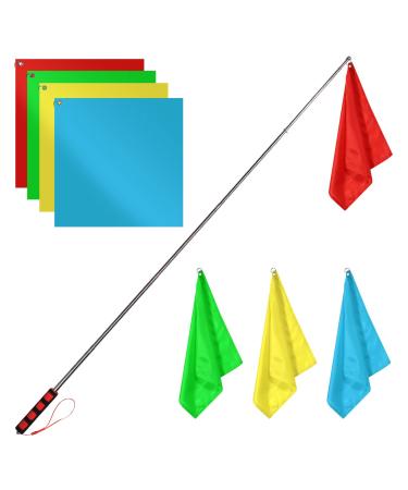 TOYMIS 4pcs Horse Training Flag, 5.25 Feet Red Telescopic Flag Poles with 17.1x17.1inch Retractable Horse Training Equipment Horse Flag (Four Colors)