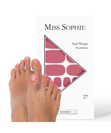 Original Miss Sophie Pedi Wraps I Sweetheart Pedicure I 27 Ultra-D nne Nailack strip in single color in Rosa I for toenails I sticks to natural and painted acrylic gel & shellac nails