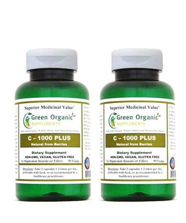 (Pack-2) Vitamin C-1000 Mg Plus 90 VCaps High Absorbable Non-GMO Gluten-Free Organic Diet Supplement Made from Fresh Berries (Pack of 2)