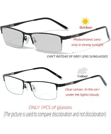 Men's Photochromic Bifocal Reading Glasses Business Sun Metal Frame | 2020 Fashion Eyewear Presbyopia (Black) +1.25 Magnification - Buy Online on GoSupps.com