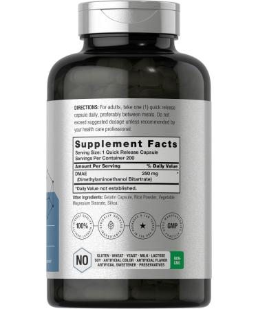 Buy Horbaach DMAE Supplement 250mg | 200 Capsules | Non-GMO Gluten Free | Boost Mental Clarity & Focus - Buy Online on GoSupps.com
