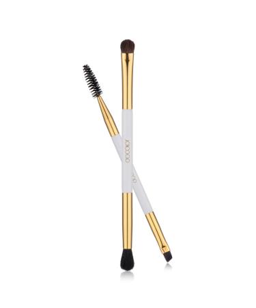2pcs Duo Eyebrow Brush Docolor Professional Eye Makeup Tool, Eyeshadow Brush and Spoolie Brush White white gold
