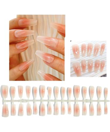 FEIlei 30Pcs Long Press on Nails Coffin French Fake Nails Tip Gradient Acrylic Nails Glossy False Nails for Women Girls - Buy Online on GoSupps.com