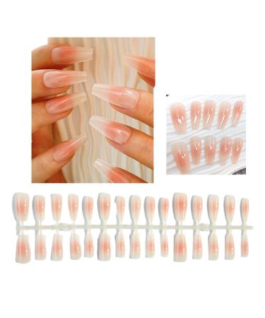 FEIlei 30Pcs Long Press on Nails Coffin French Fake Nails Tip Gradient Acrylic Nails Glossy False Nails for Women Girls