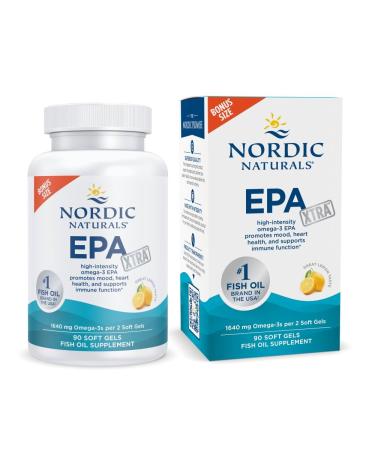 Nordic Naturals EPA Xtra Lemon - 90 Soft Gels - 1640 mg Omega-3 - High-Intensity EPA Formula for Positive Mood Heart Health & Healthy Immunity - Non-GMO - 45 Servings EPA Xtra 90 Count (Pack of 1)