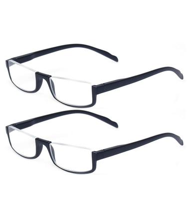 Kerecsen 2 Pair Half Moon Frame Reading Glasses Spring Hinge Men and Women Readers 2 Pack Black 2.5 Diopters