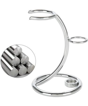 Premium Metal Shaving Brush Holder Stand - 2 in 1 Curved Design for Razor & Brush - Portable Universal Men's Facial Care Accessory - Silver - Buy Online on GoSupps.com