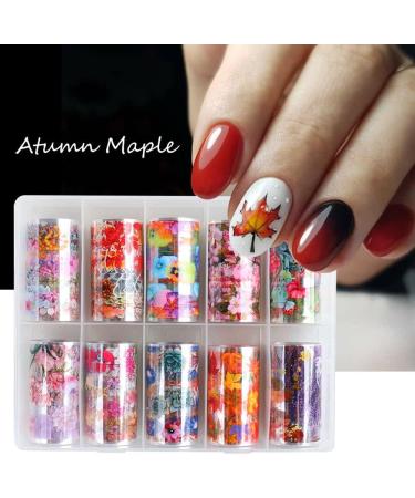 10 Rolls/Box Hot Manicure Transfer Decals DIY Maple Leaf Floral Nail Foil Stickers For Nail Art Decorations - Buy Online on GoSupps.com