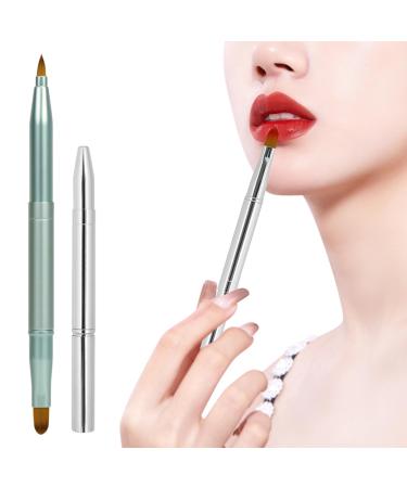 Songaa Retractable Lip Brush - 2 Pack Lipstick Brush Retractable With Cap Lip Brush Applicator Dual-Ended Makeup Brush For Lipstick Lip Gloss Lip Liner - Silver and Green