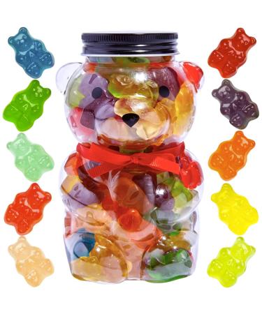 Luxury-Gourmet-Sweets Gummy Bears Jar - Candy Gift-Ready Plastic Jar, Stuffed With Sweet Gummies Candy - 1 LB Gummie Candies In Bear Shaped Container With Stunning Red Bow - Assorted Gummy Candy, Candy Gift For All Occasio
