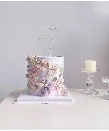 Love Heart Birthday Cake Toppers Happy Anniversary Cake Decorations Cupcake Toppers for Wedding Bridal Anniversary Theme Party Decorations (silvery) - Buy Online on GoSupps.com