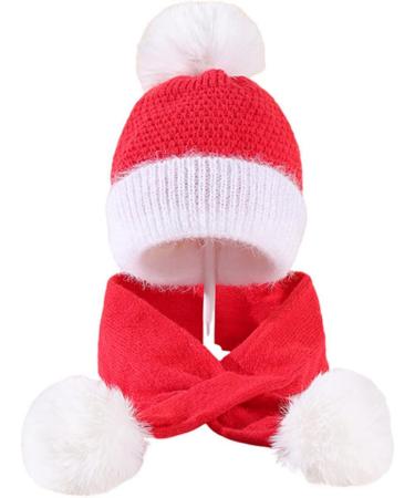 Baby Balaclava Kids Winter Hat Scarf with Double Pom Pom Design - Red - Buy Online on GoSupps.com