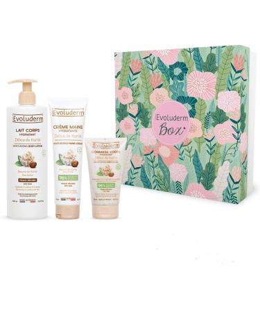EVOLUDERM – Délice de Karité Corps Gift Box – 3 products + Free Shower Flower – Ingredients of Natural Origin – Vegan – Made in France (Jungle)