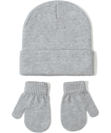 XYIYI Newborn Baby Winter Beanie Hat Mitten Set - Grey2 | Infant Toddler Knitted Hat Glove Set for Boys Girls 3-18 Months - Buy Online on GoSupps.com
