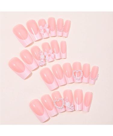 Shop Pink Bow Acrylic Fake Nails - 24PCS Full Cover Medium French Flower for Women & Girls - International Shipping Available - Buy Online on GoSupps.com