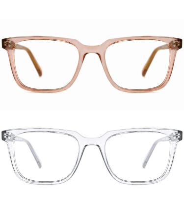TIJN Blue Light Filter Computer Glasses for Blocking UV Harmful Rays Retro Eyeglasses for Women Men Champagne Gold + Transparent