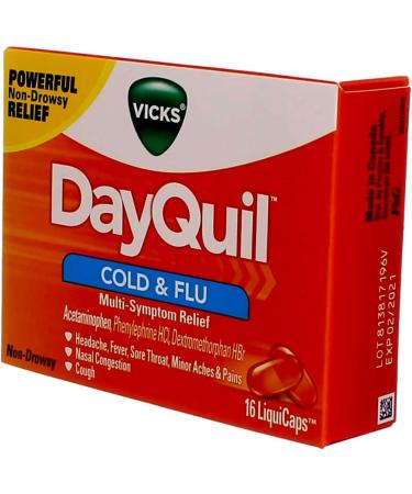 Vicks DayQuil Liquicaps - 32 Count (16 Each) - Fast-Acting Cough & Cold Relief - Buy Online on GoSupps.com