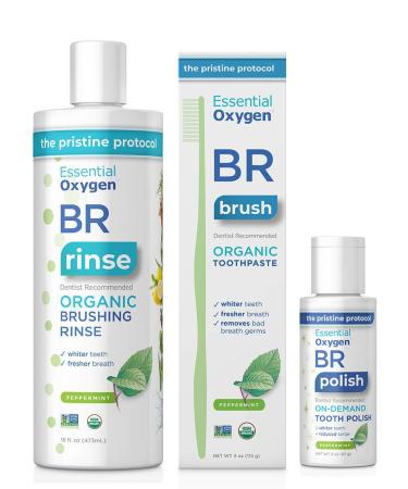 Essential Oxygen Pristine Protocol A 3-Step System (1. Rinse 2. Brush 3. Polish) for Your Best Smile Ever 3 Count Combo Pack