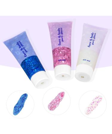 3Pcs Mermaid Sequins Chunky Glitter Gel Kit - 50ml Body, Face, Eye, Hair, Nail Glitter Liquid Gel for Festival Party Makeup - Buy Online on GoSupps.com