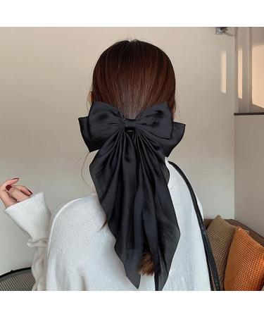 2Pcs Big Bow Hair Clips for Women - Black+Pink French Hair Barrettes with Long Ribbon - Soft Satin Hair Bows for Girls - Buy Online on GoSupps.com