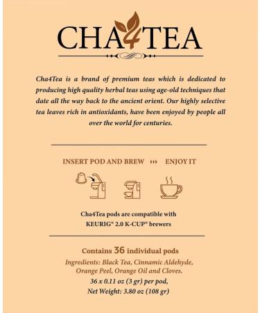 Cha4Tea Cinnamon Orange Spice Herbal Black Tea Pods - 36 Count for Keurig K-Cup Brewers - Buy Online on GoSupps.com