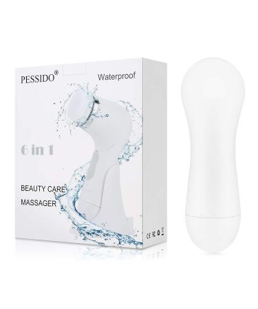 Pessido Waterproof Spin Facial Cleansing Brush Set with 6 Brush Heads - Gentle Exfoliating, Deep Cleansing, Massaging - for Men and Women (White) - Buy Online on GoSupps.com