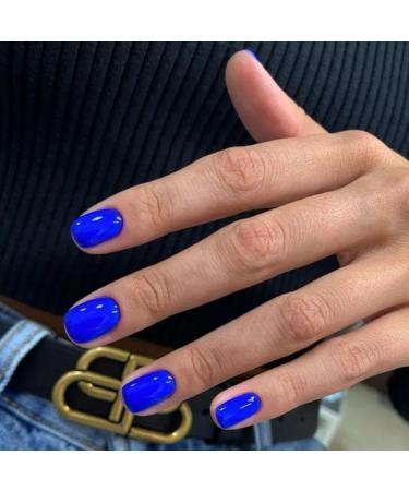 Blue Press On Nails - Short Square Fake Nails | 24pcs Glossy Acrylic Glue-On Short Nails for Women - Thick & Reusable - Buy Online on GoSupps.com