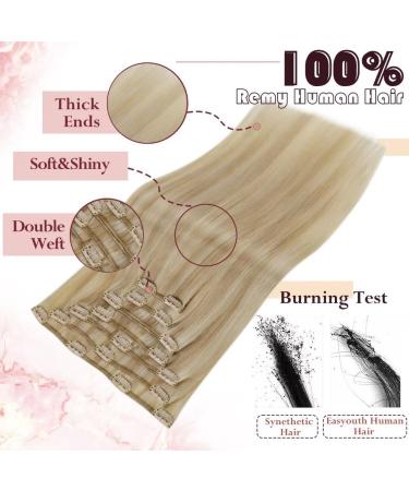 Easyouth Blonde Highlight Clip in Hair Extensions - Remy Human Hair, 22 Inch, 120g, 7Pcs #24P613 (#27P613) - Buy Online on GoSupps.com
