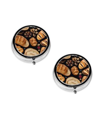 (Cheese Sandwiches) Round Pill Box 3 Compartment Pill Box Mini Decorative Pocket Purse Portable Travel Medicine Tablet Vitamin Holder Organizer Pill Case