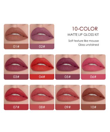 10Pcs Velvet Matte Liquid Lipstick Set - Waterproof & Long Lasting Non-Stick Cup - Professional Lip Makeup Gift Kit for Women - Buy Online on GoSupps.com