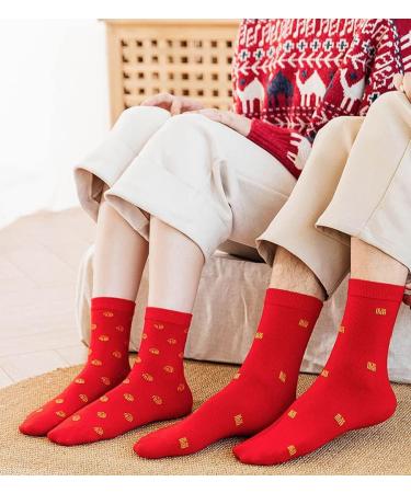 Chinese New Year Zodiac Embroidered Cotton Socks | 4 Pairs | Men's Women's Red Spring Festival Socks - Buy Online on GoSupps.com