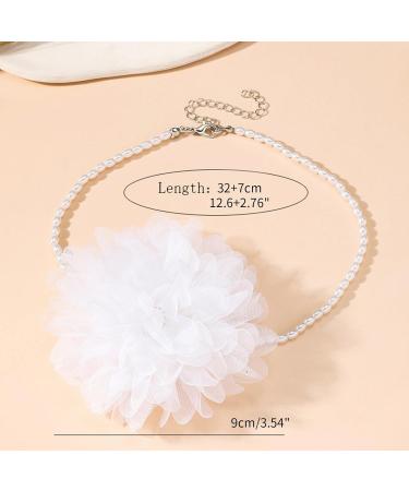Kuaiyiju Simple Gauze Flower Pearl Collar Necklace - Elegant Wedding Jewelry for Women & Teen Girls - Perfect Gift in Beige - Buy Online on GoSupps.com
