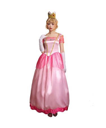 lcziwo Women's Pink Princess Costume Halloween Cosplay Party Outfit Court Style Performance Dress Crown Headdress Gloves Pink Large