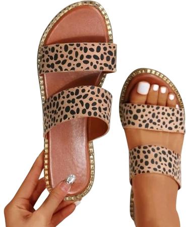 XTZYGLFD Women's Summer Leopard Print Flat Sandals | Stylish Casual Brown Wide Strap Sandals 4.5 UK - Buy Online on GoSupps.com