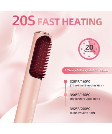 Hair Straightener Brush - Ionic Anti-Scald Ceramic Flat Iron for Women | Fast Heating Hair Styling Comb (Pink - Buy Online on GoSupps.com