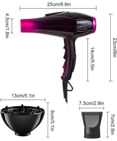 Ionic Hair Dryer 3500W - 3 Heat/2 Speed Settings 2 Nozzles & Diffuser - Professional Home Salon Use in Purple - Buy Online on GoSupps.com
