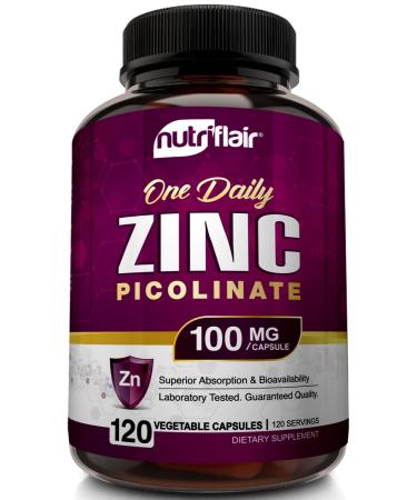 NutriFlair Zinc Picolinate 100mg 120 Capsules - Vegan Non-GMO Made in USA Third-Party Lab Tested