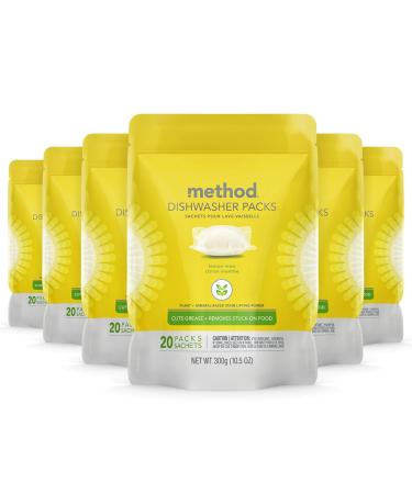 Method Dishwasher Detergent Packs, Lemon Mint, 20 Count, 6 pack, Packaging May Vary 20 Count (Pack of 6)