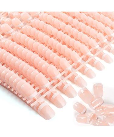480 Pcs 12 Different Size Natural French Short False Nails Acrylic Full Cover Nails with Simple Case Pink