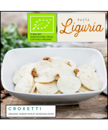 Certified Organic Ligurian Croxetti Coin Pasta from Montoggio, Italy - 17.64 oz (Pack of 2) with Free Premium Rhino Basil Leaves - Buy Online on GoSupps.com