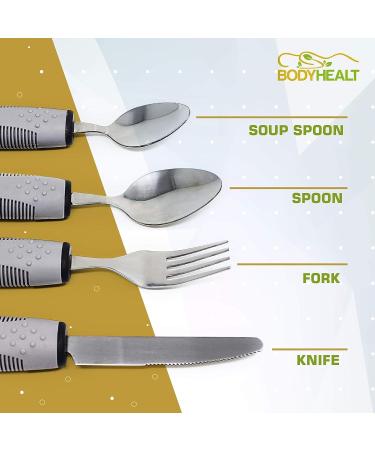 4Pcs Easy Grip Adaptive Cutlery Set for Arthritis & Parkinson's - Large Wide Handles, Elderly & Disabled Utensils in Grey - Buy Online on GoSupps.com