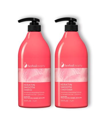 2 x 33.8 Fl Oz Keratin Shampoo & Conditioner Set, Smoothing, Nourishing & Moisturizing Formula for Damaged and Dry Hair, Extra Strength Hydrate & Repair for Color Treated Hair, Anti Frizz, Free of Sulfate, Parabens and Glu…