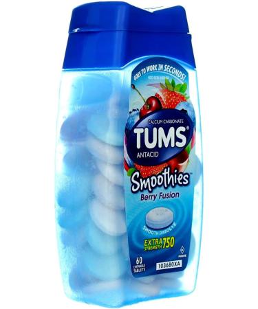 TUMS Extra Strength Smoothies Berry Fusion 750 mg Antacid Tablets - 60 Ct (Pack of 1) - Buy Online on GoSupps.com