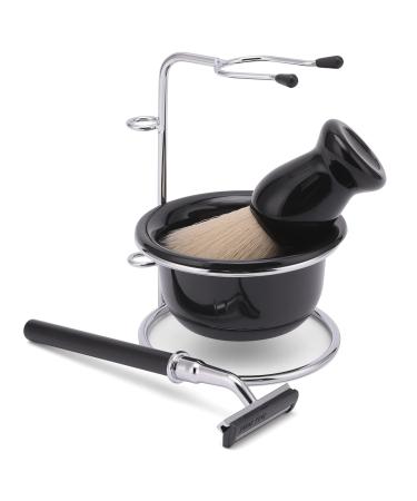 Men's Shaving Set - 3 in 1 Shaving Brush Bowl & Holder (Black) | International Shipping Available - Buy Online on GoSupps.com