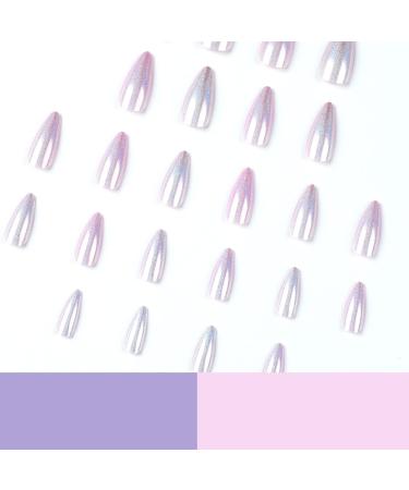 Oval Purple Glitter Short Fake Nails - 24Pcs with Nail Glue | Almond Glossy Press On Nails for Women - Stiletto Stick On Nails for Nail Art #LS - Buy Online on GoSupps.com