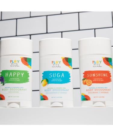PLAY PITS - Natural Kids Whole Body Deodorant - Safe for Girls and Boys w/Sensitive Skin of All Ages - Clean Non-Toxic & Paraben Free - HAPPY Scent - Infused w/Lavender Essential Oils 2.65Oz Happy 2.65 Ounce (Pack of 2) - Buy Online on GoSupps.com