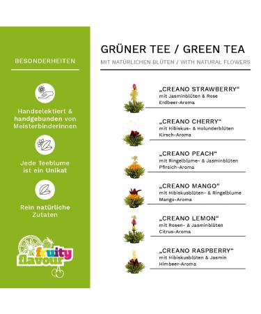Creano Tea Blum Gift Set - 500ml Glass Jugs 6x Green Tea + Bonus Tealini Black Tea Ball - Perfect Gift for Tea Lovers - Buy Online on GoSupps.com