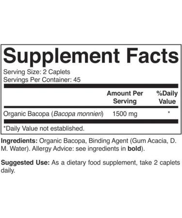 Brieofood Organic Bacopa 1500mg 45 Servings Vegetarian Gluten Free 90 Vegetarian Tablets 90 Count (Pack of 1) - Buy Online on GoSupps.com